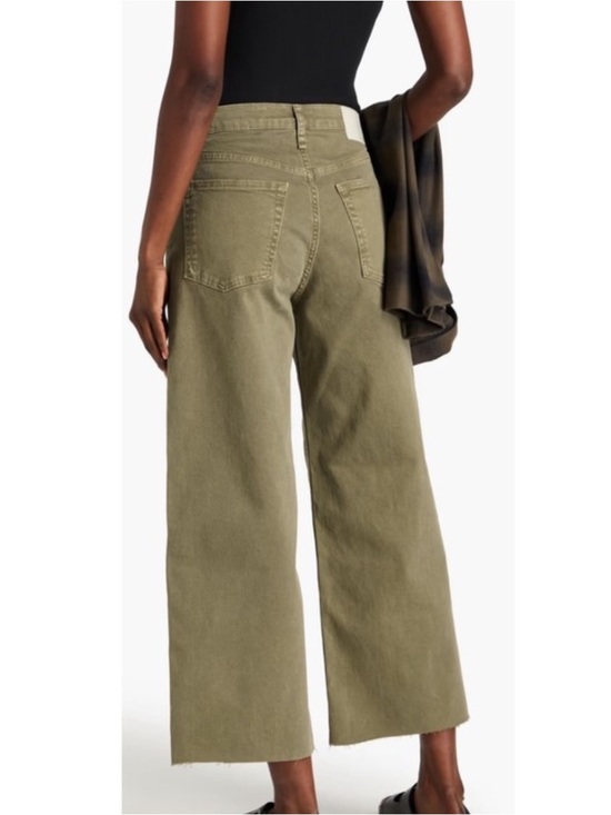 rag & bone Denim - Rag & Bone Wide Leg Ankle Jeans Andi Raw Hem High Rise 27 Olive Army Green Sage